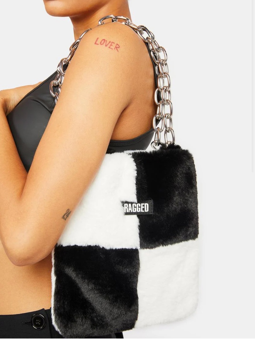 Ragged Priest Black & White Faux Fur Bag